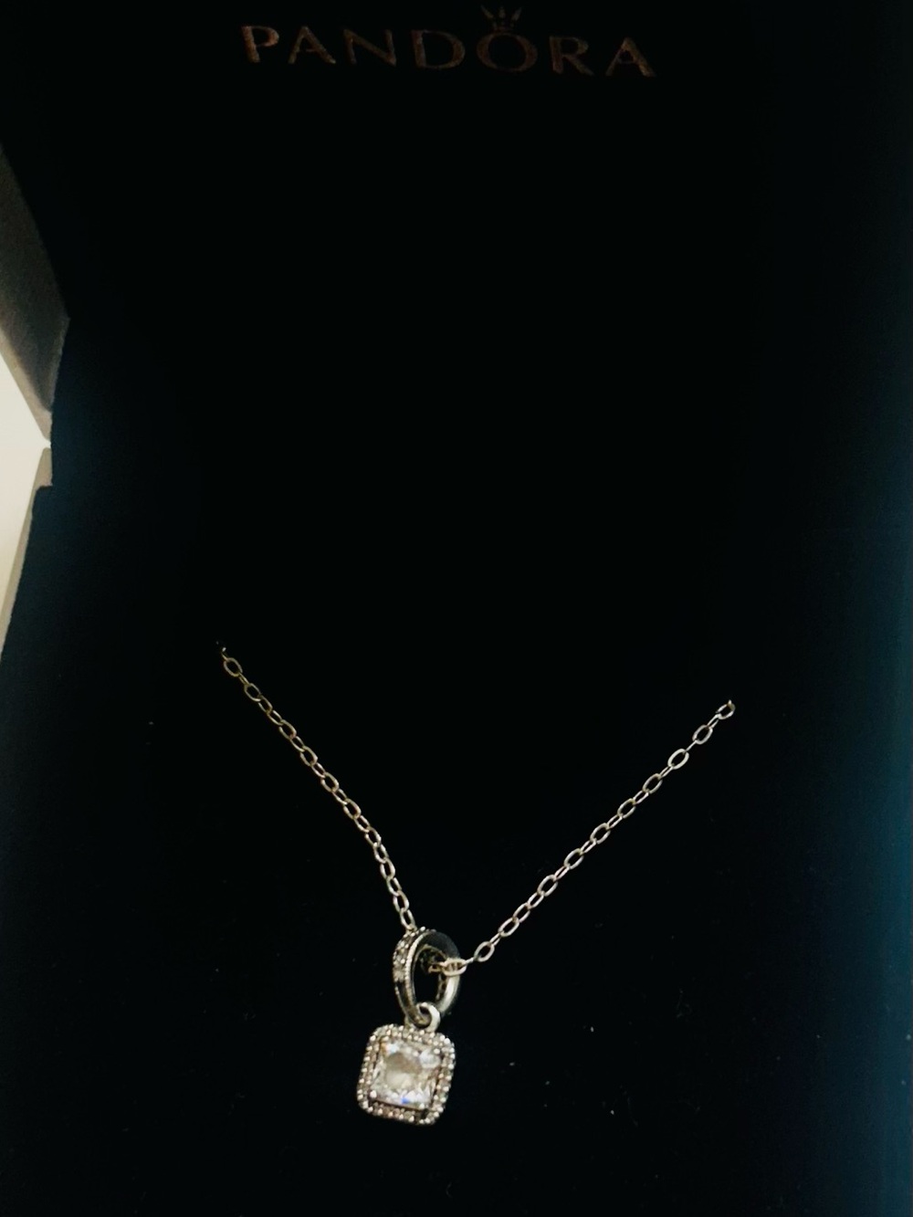 Pandora Silver Necklace with White Sparkling Cubic Zirconia Halo Pendant